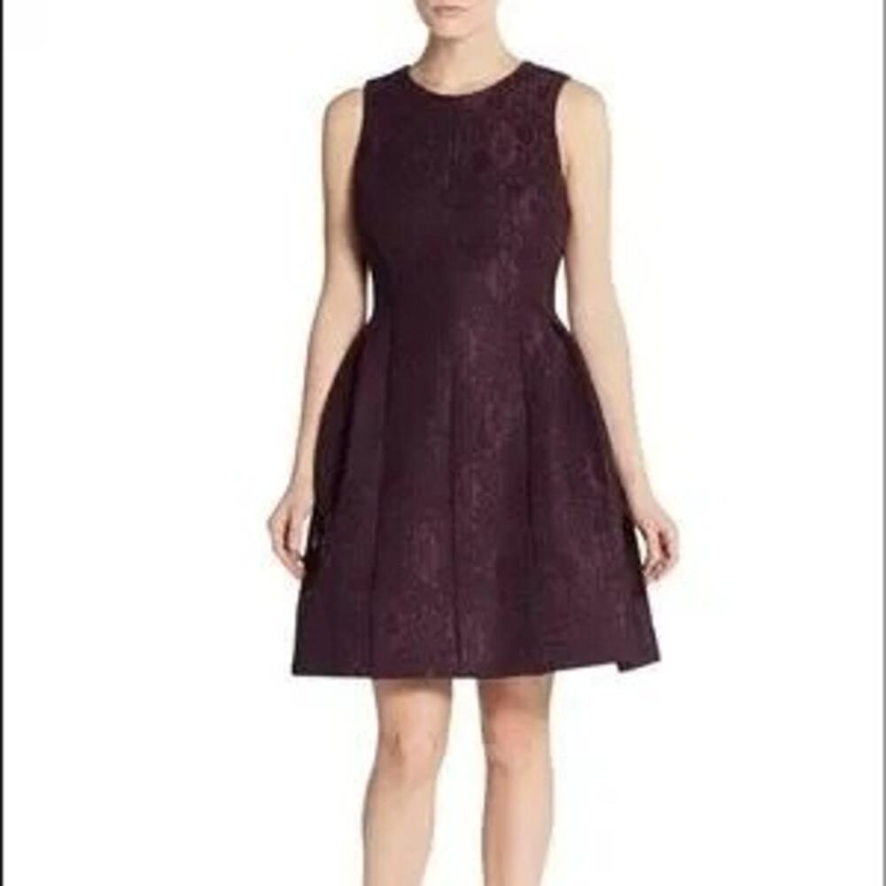 Calvin Klein Plum Purple Floral Lace Jacquard A-Line Cocktail Dress Size 4